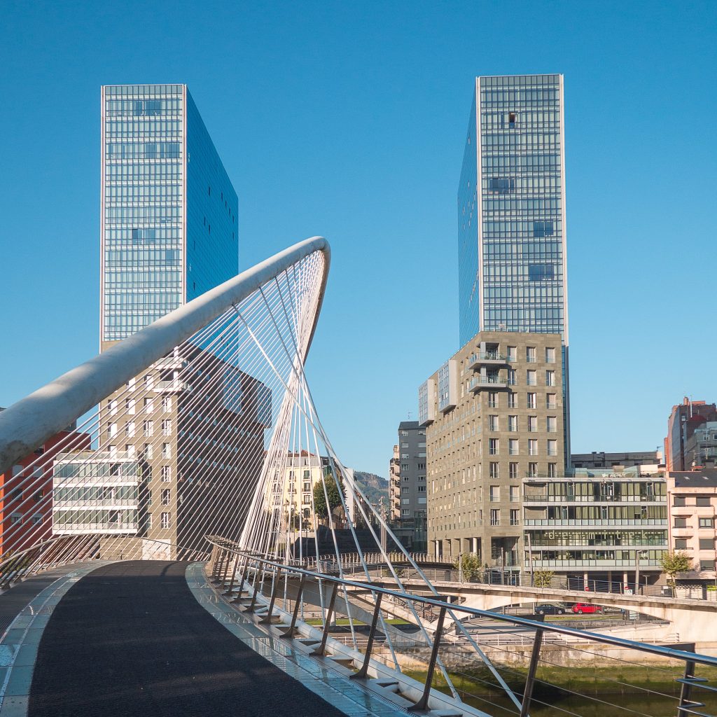 Bilbao data center hub: Zubizuri bridge and modern architecture in Bilbao, representing the city’s growth as a digital infrastructure hub